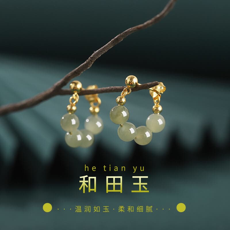 法式復古和田玉耳環高級感短款耳墜