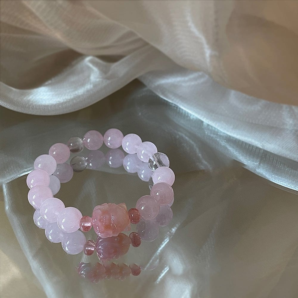 九尾狐馬粉晶原創國風天然瑪瑙手鏈