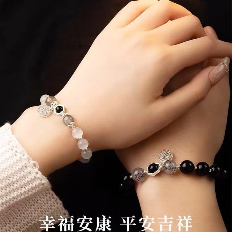 黑曜石手鏈銀情侶款手串貓眼石手鏈：圖片 2