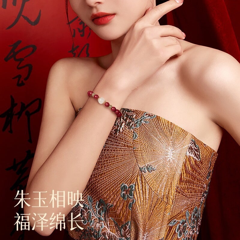 原礦朱砂天然和田玉手鏈：圖片 2