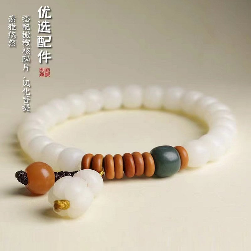 天然白玉菩提根手串桶珠菩提子手鏈：圖片 2