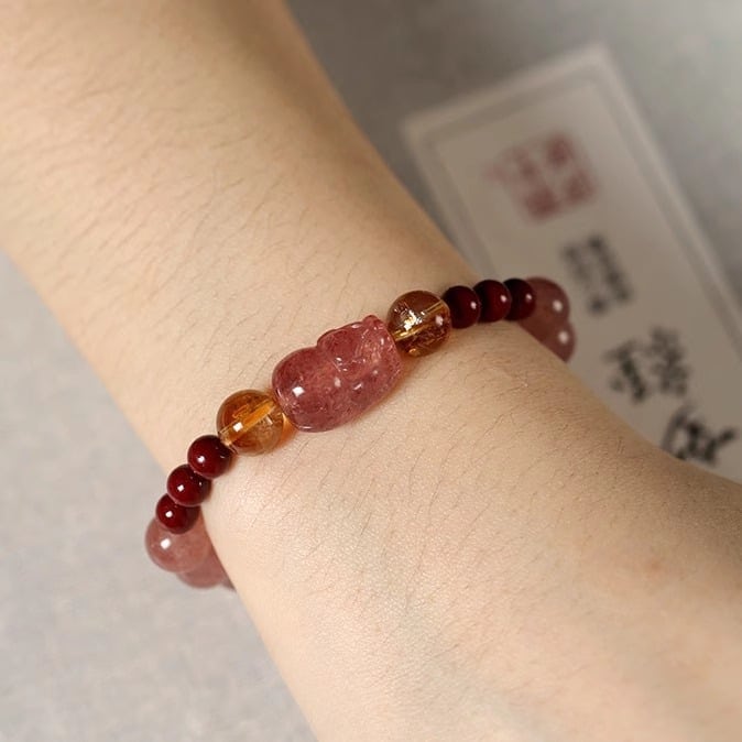 天然黃水晶手串黃塔晶草莓晶貔貅手鏈：圖片 4