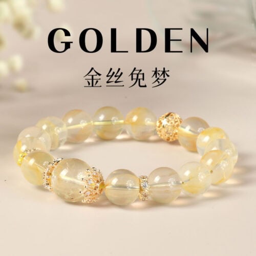 天然黃膠花手串設計感黃色串珠手鏈