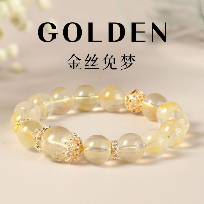 天然黃膠花手串設計感黃色串珠手鏈