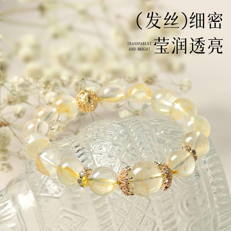 天然黃膠花手串設計感黃色串珠手鏈：圖片 2