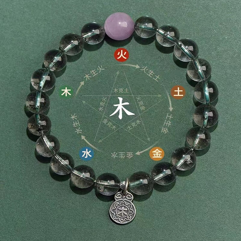 金木水火土純銀五行手串男女水晶手鏈