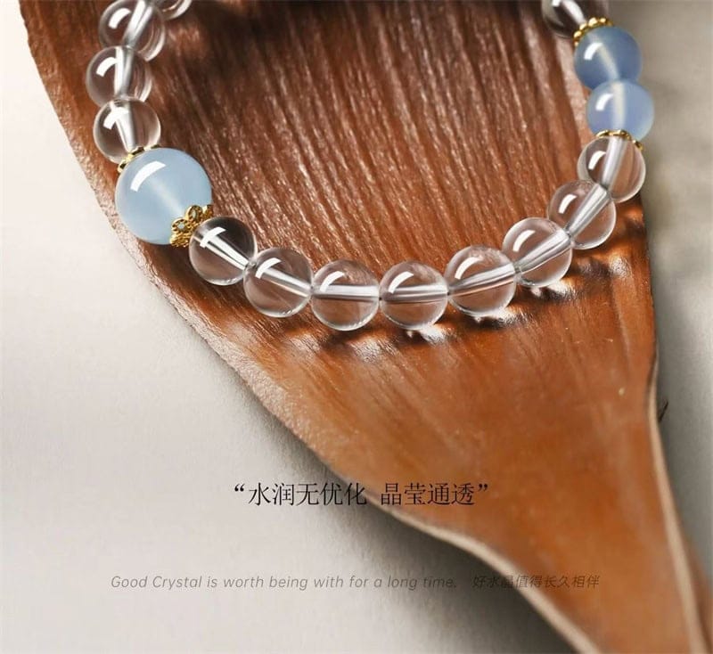 天然海藍寶手串凈體白水晶手鏈