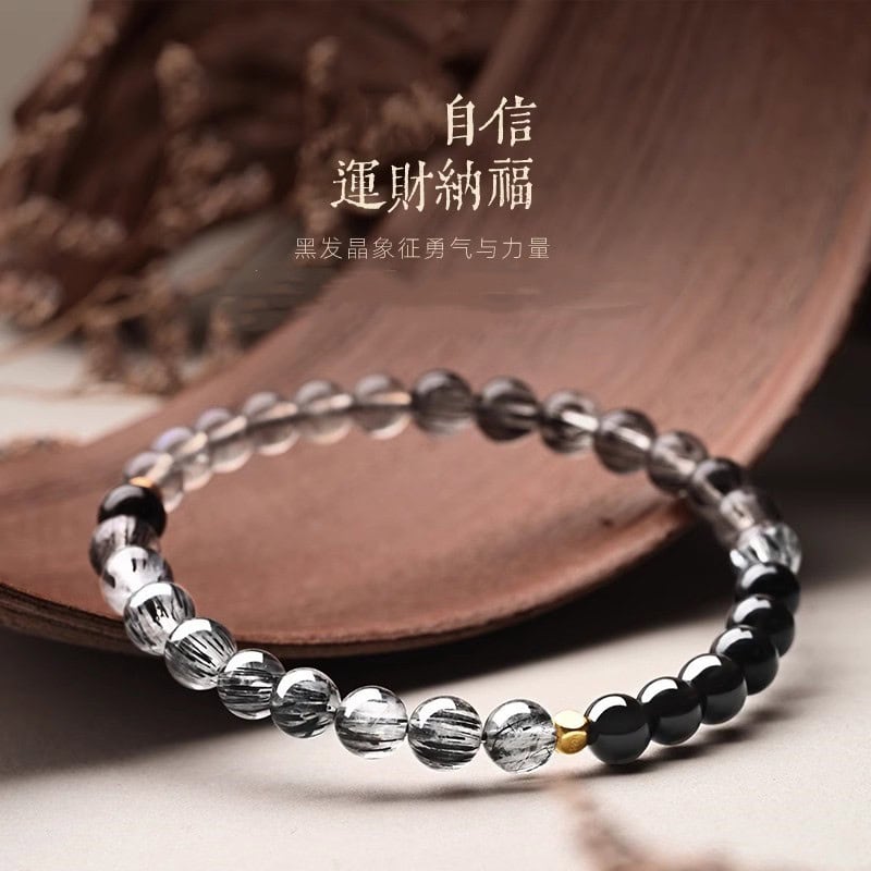 天然黑髪晶手鏈百搭設計月光石水晶手串：圖片 4
