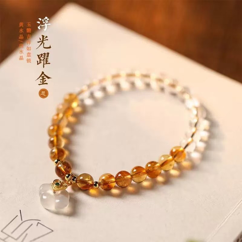 黃水晶天然瑪瑙白玉髓如意鎖黃塔晶手鏈