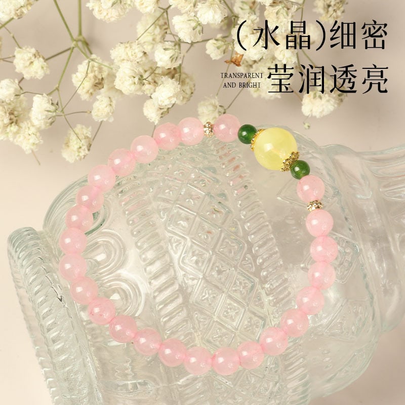 天然粉水晶手串馬粉芙蓉石蜜蠟手串：圖片 2