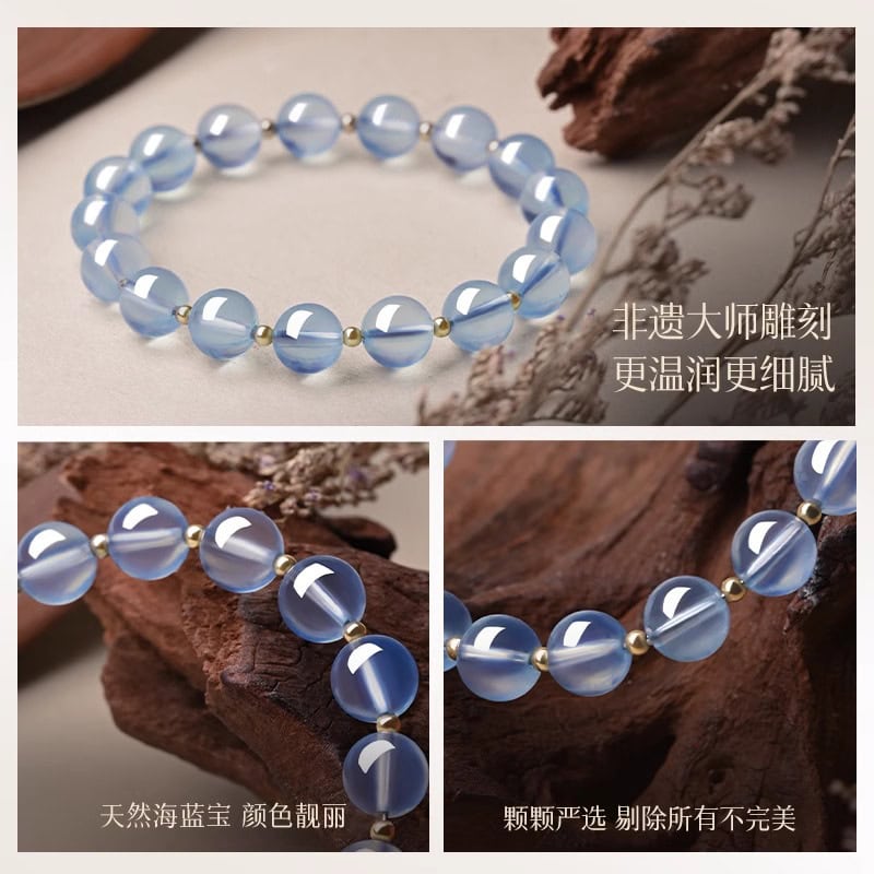 天然糯種海藍寶手串藍色水晶：圖片 2