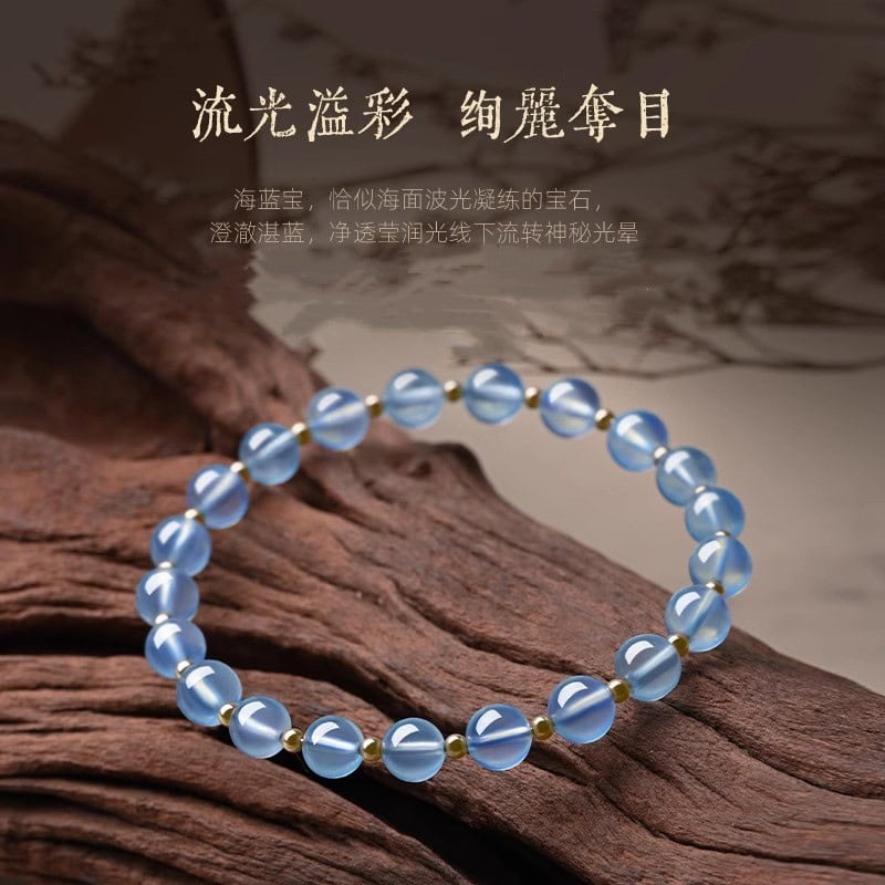 天然糯種海藍寶手串藍色水晶：圖片 4