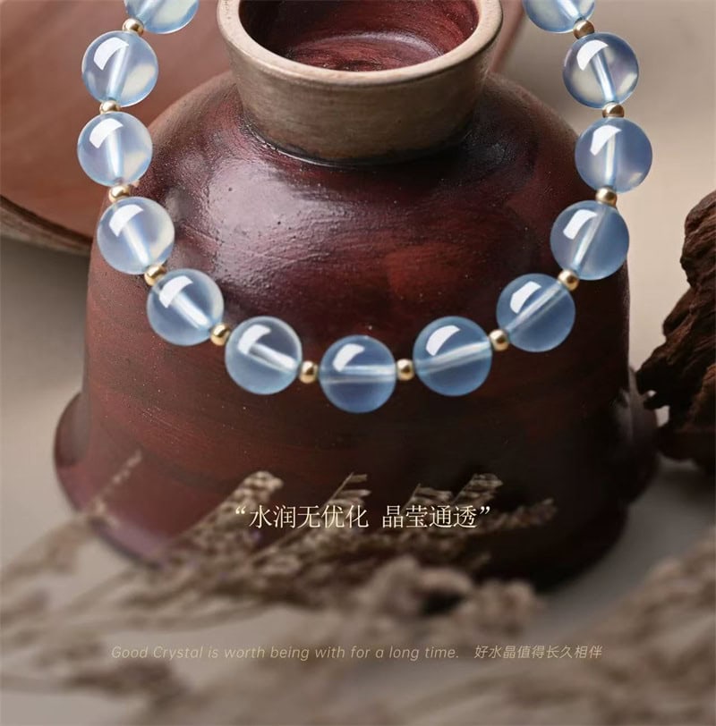 天然糯種海藍寶手串藍色水晶