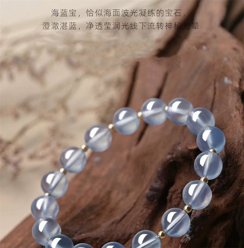 天然糯種海藍寶手串藍色水晶