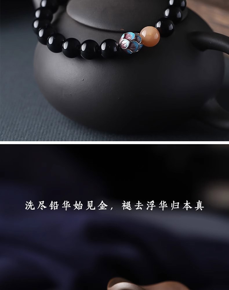 黑曜石蓮花手串 日常佩戴展示