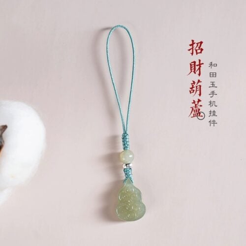 手機掛繩天然和田玉葫蘆手機鏈玉石：圖片 2