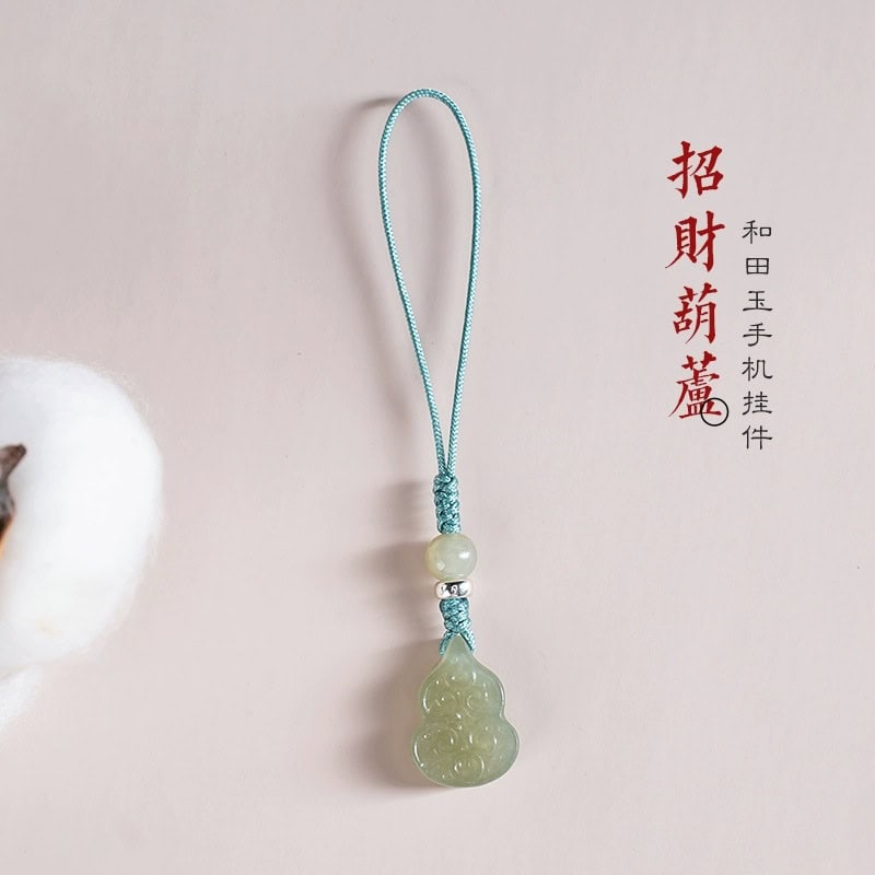 手機掛繩天然和田玉葫蘆手機鏈玉石：圖片 2