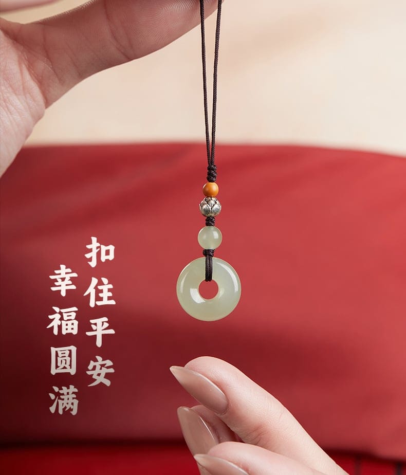 和田玉青白玉平安環圓環手機掛繩