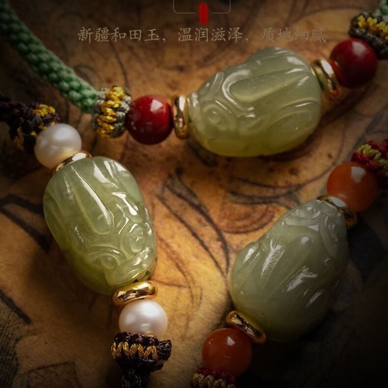 天然和田玉南紅瑪瑙貔貅紅色手繩手編繩：圖片 3