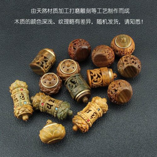 可打開香丸盒鏤空蓮花綠檀木項鏈繩：圖片 4
