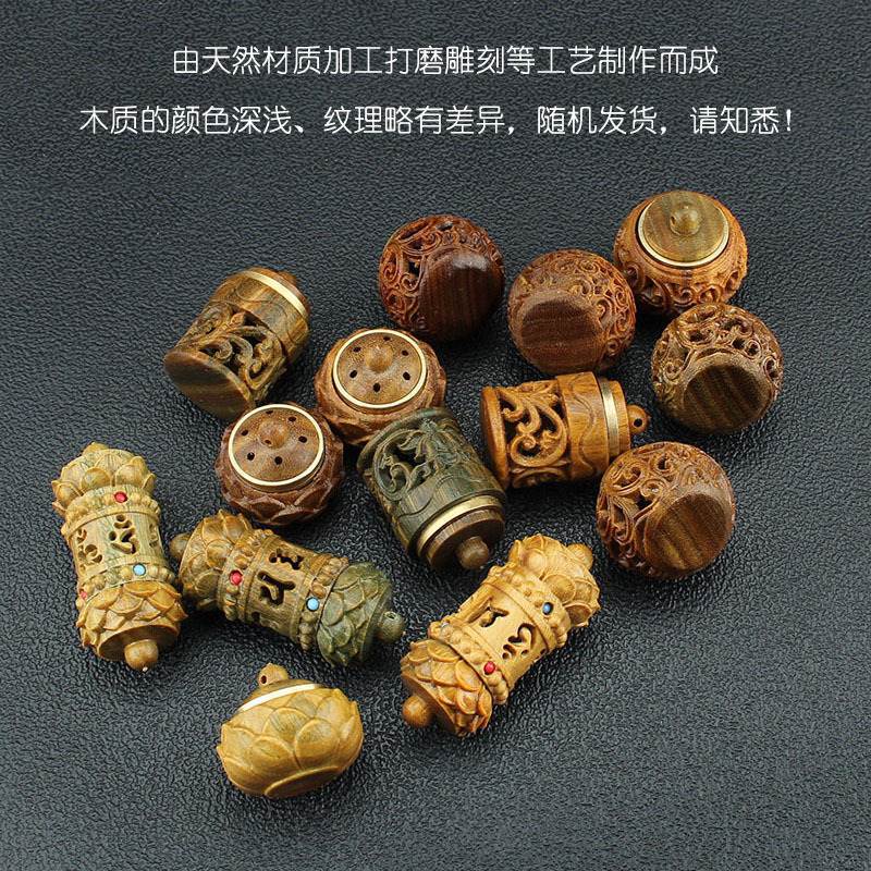 可打開香丸盒鏤空蓮花綠檀木項鏈繩：圖片 4