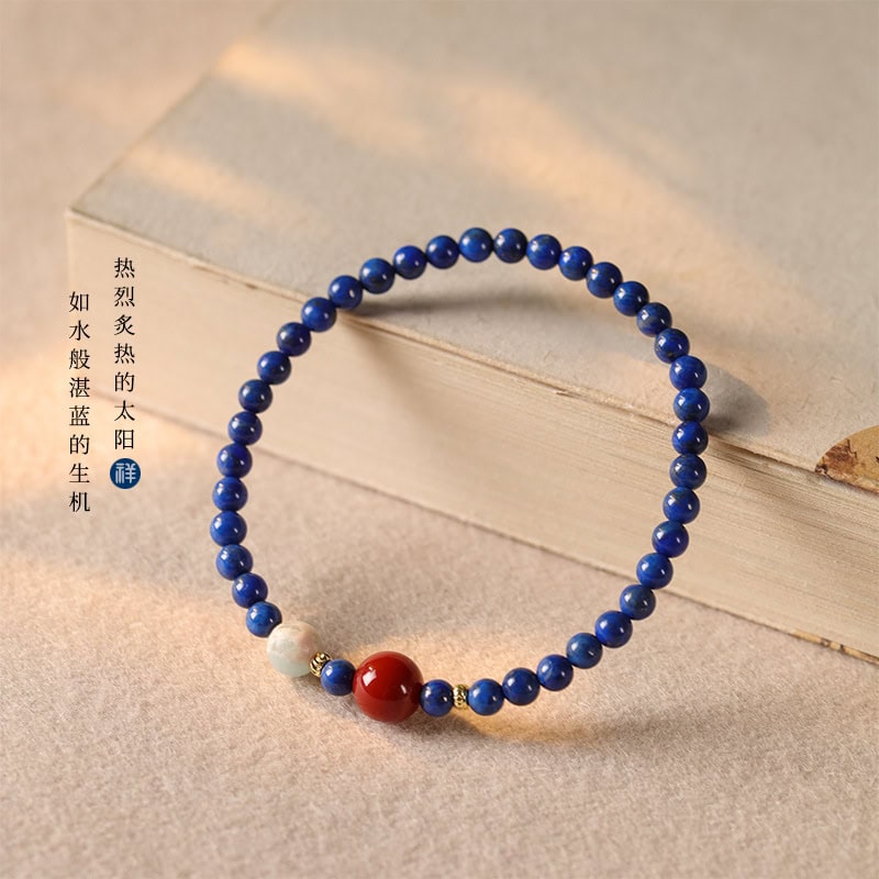 高雅青金石小珠細款疊戴南紅手串：圖片 2