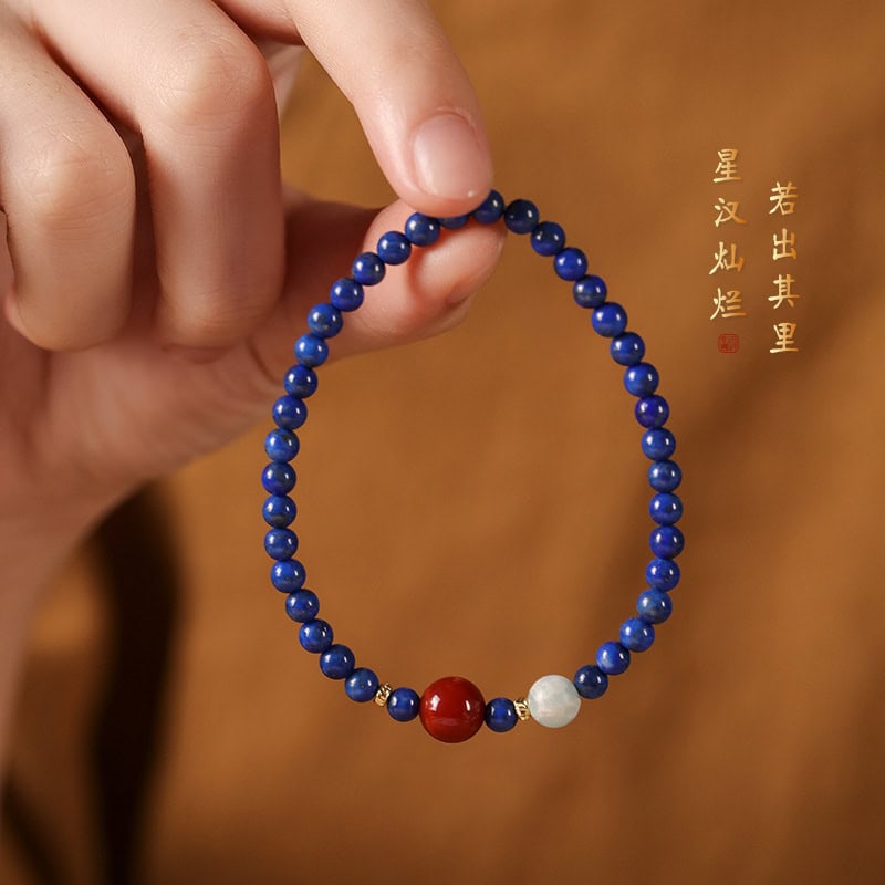 高雅青金石小珠細款疊戴南紅手串：圖片 4