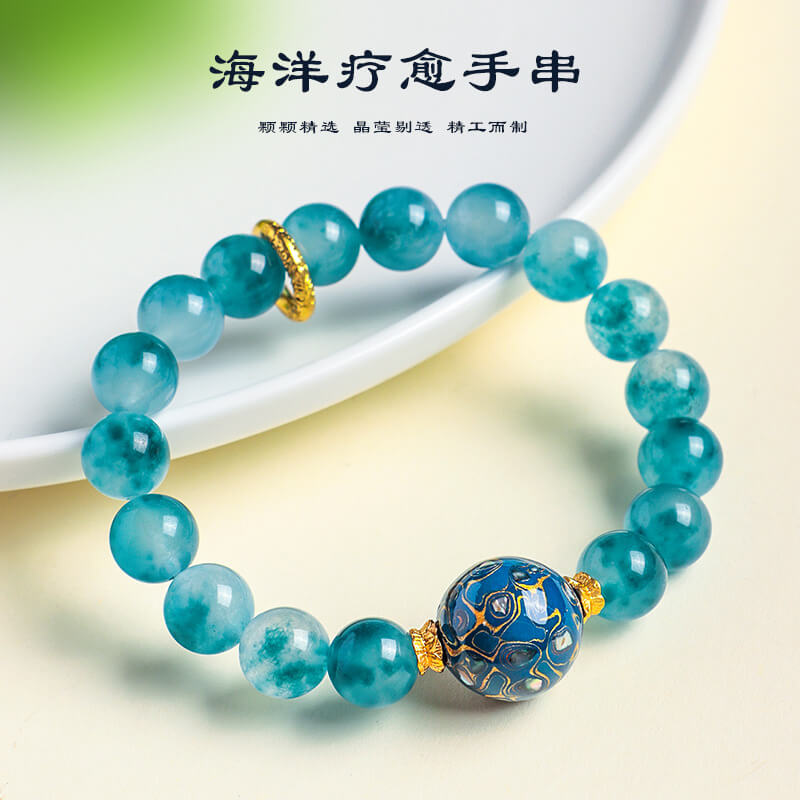 10mm天然藍玉髓大漆珠串珠手鏈：圖片 2