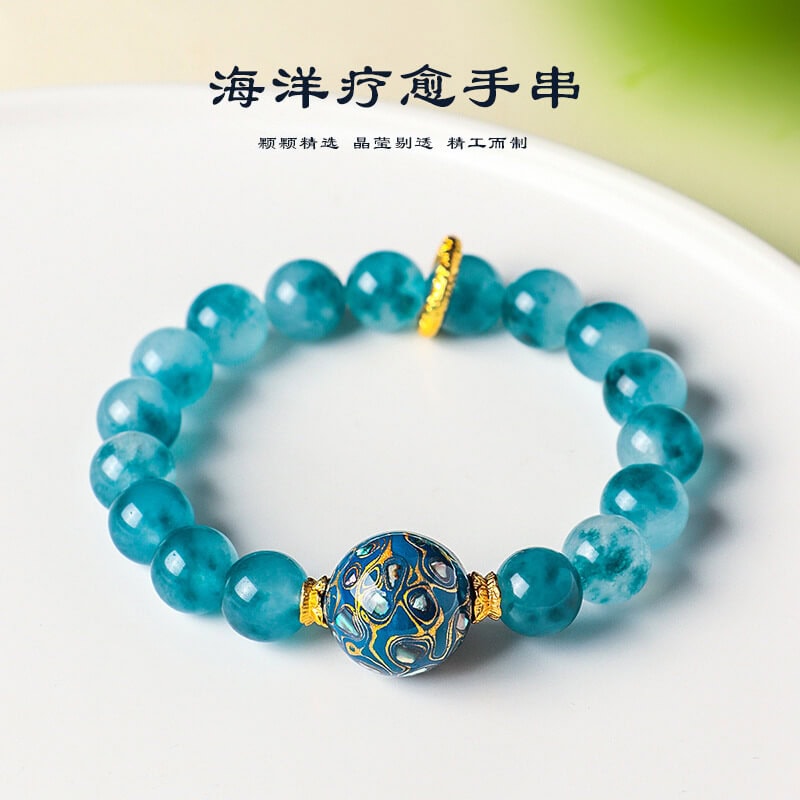 10mm天然藍玉髓大漆珠串珠手鏈：圖片 3