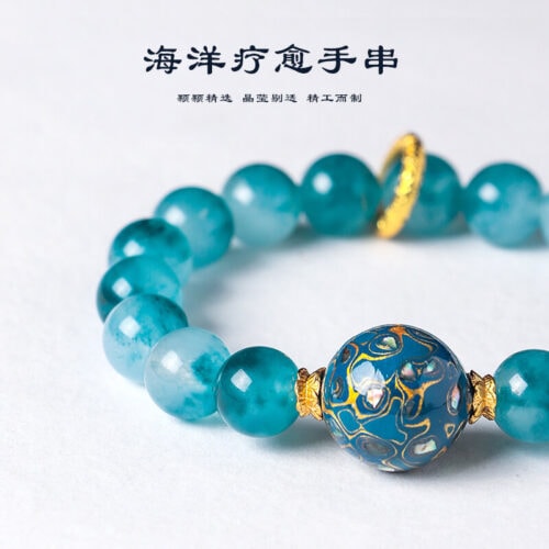 10mm天然藍玉髓大漆珠串珠手鏈：圖片 4