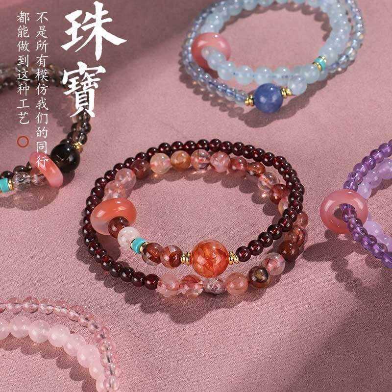 海藍寶紫水晶平安扣串珠雙圈手鏈：圖片 2
