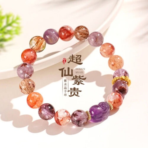 紫水晶黑晶超七水晶串珠貔貅手鏈