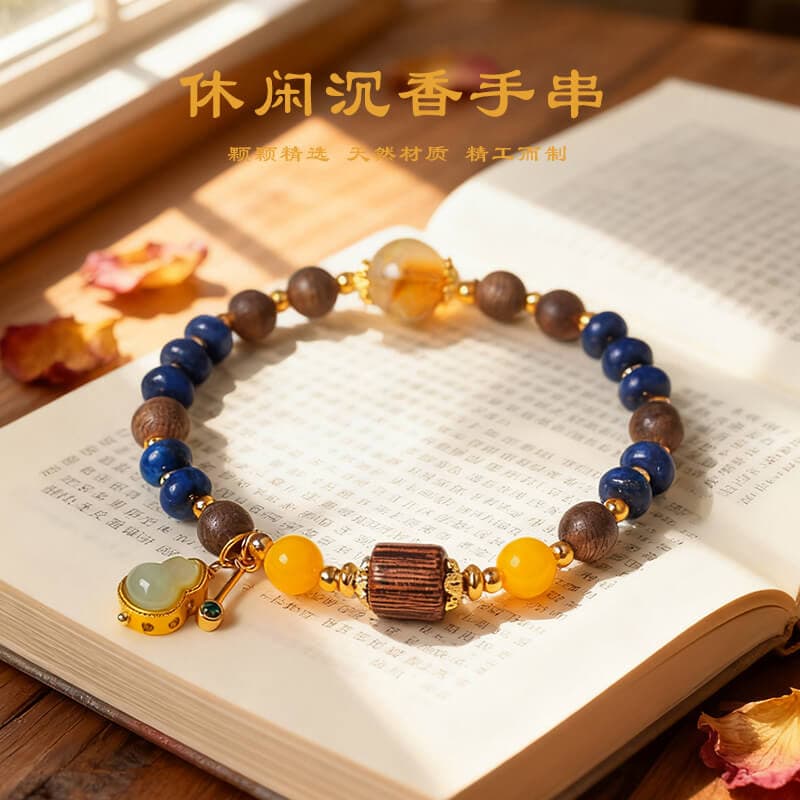 新中式天然青金石串珠手鏈：圖片 2