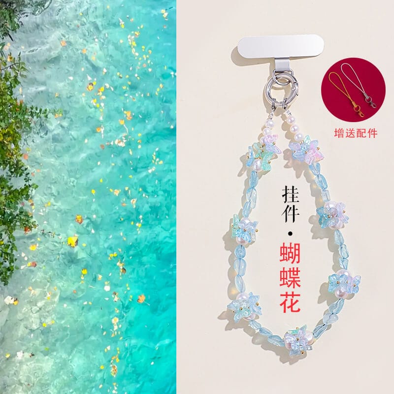 蝴蝶海藍寶葡萄石水晶手機鏈掛件：圖片 2