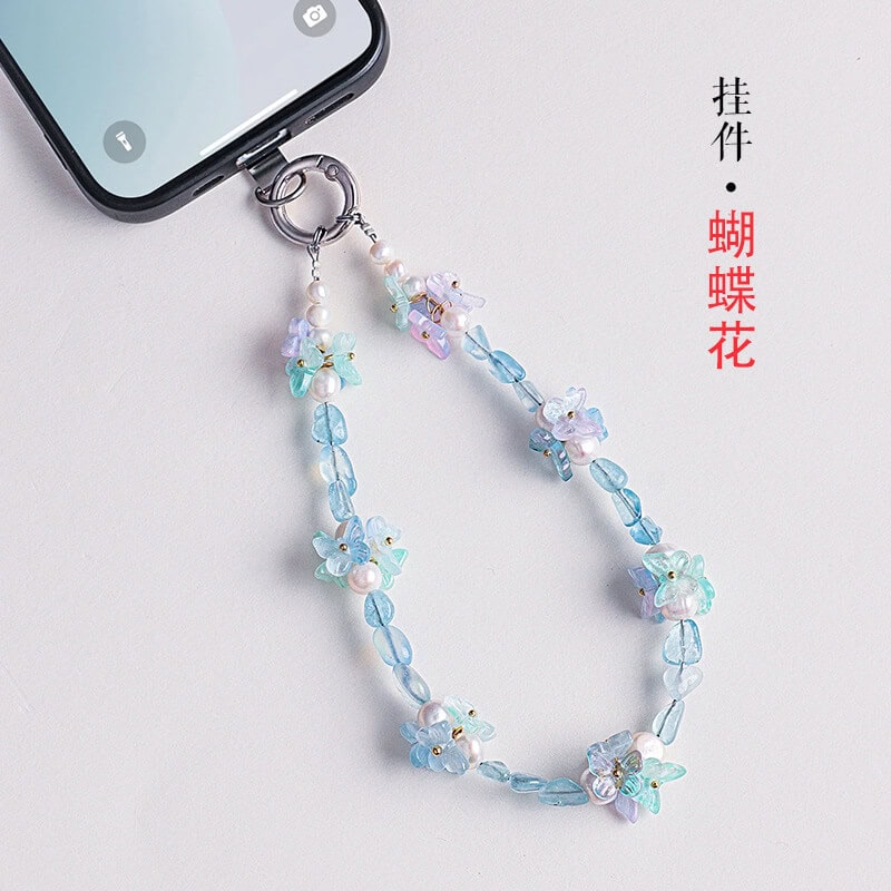 蝴蝶海藍寶葡萄石水晶手機鏈掛件：圖片 3