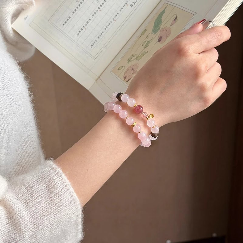洛羽莫桑比克粉水晶手串桃花疊戴串珠：圖片 3