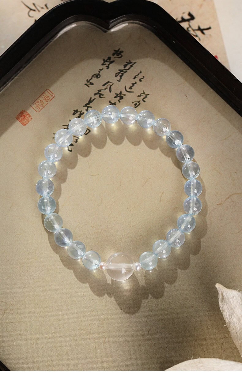 海汐天然海藍寶水晶手串疊戴百搭手鏈