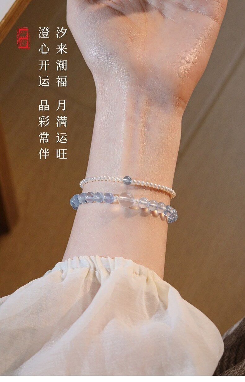 海汐天然海藍寶水晶手串疊戴百搭手鏈