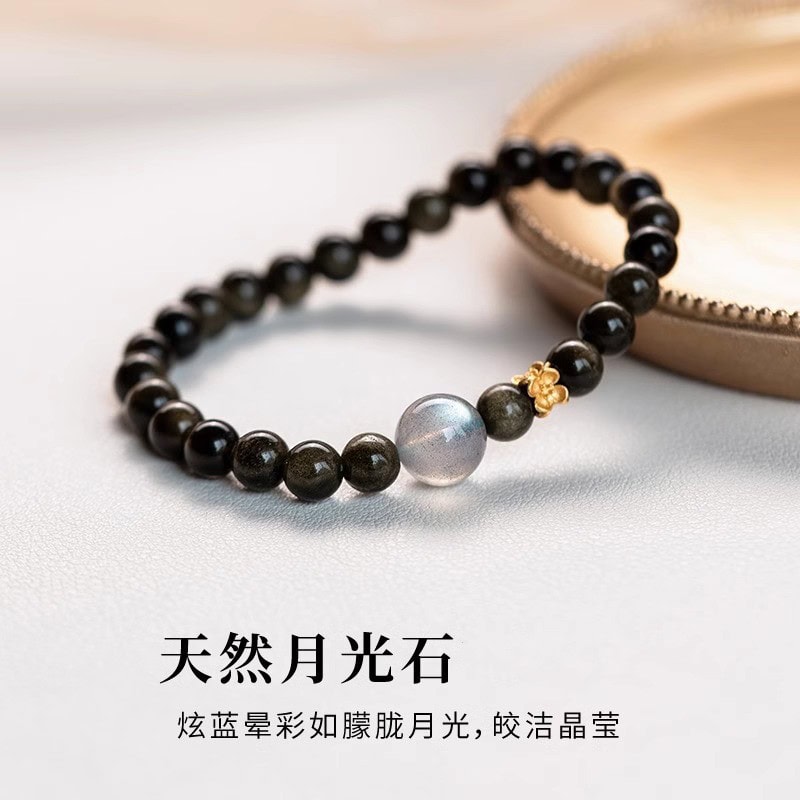 烏金黑曜石6mm黑色月光石水晶手鏈：圖片 4