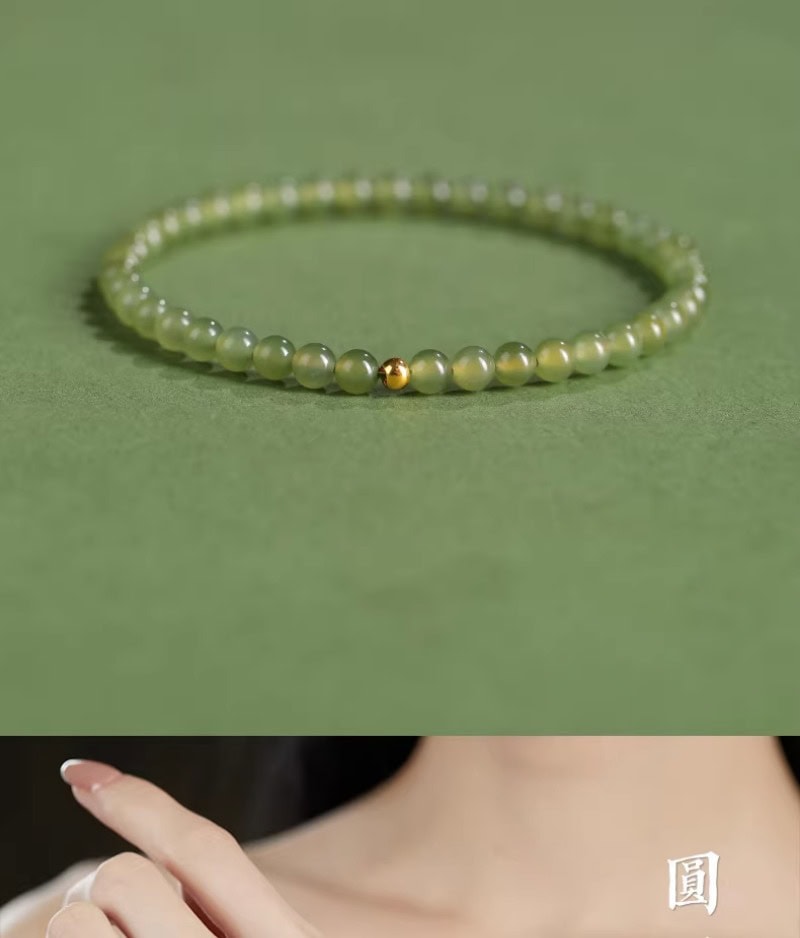 和田玉小米珠4mm晴水手串綠色玉石手鏈