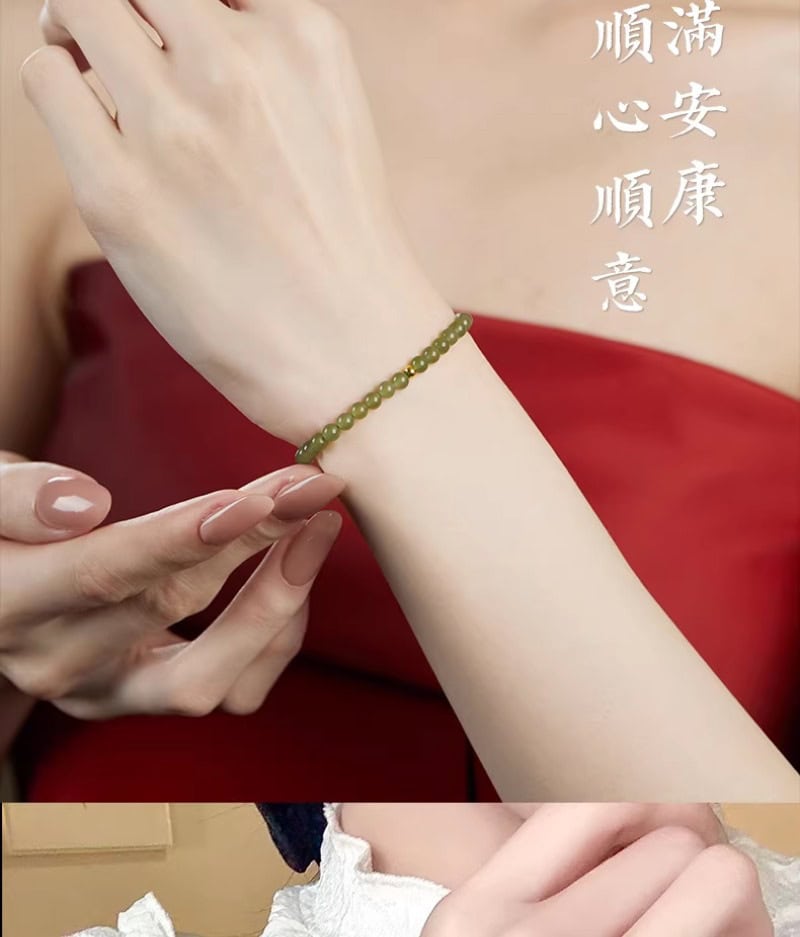 和田玉小米珠4mm晴水手串綠色玉石手鏈