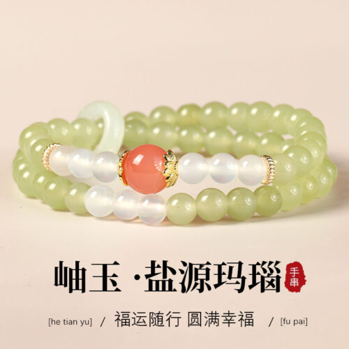 天然岫玉手串晴水雙圈新中式和田玉手鏈