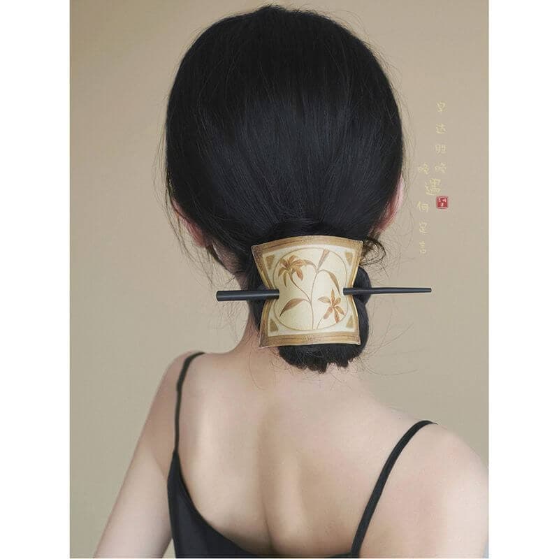 新中式黑檀木髪簪國風髪釵高級感馬面裙簪：圖片 3