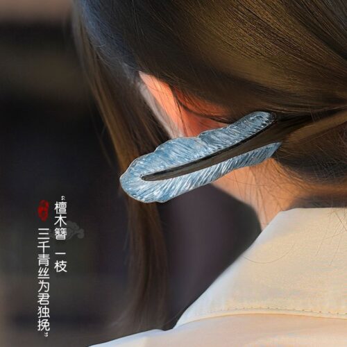 羽毛髮簪古風新中式黑檀盤髮髮釵：圖片 2