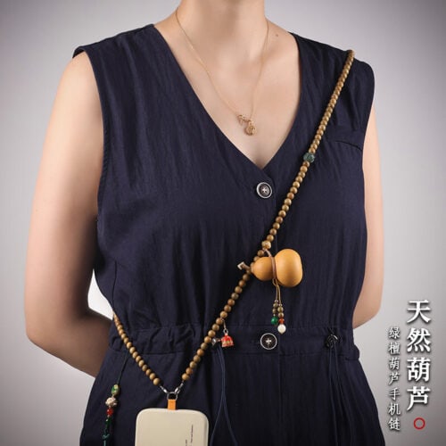 福祿壽葫蘆斜挎手機鏈綠檀串珠：圖片 2