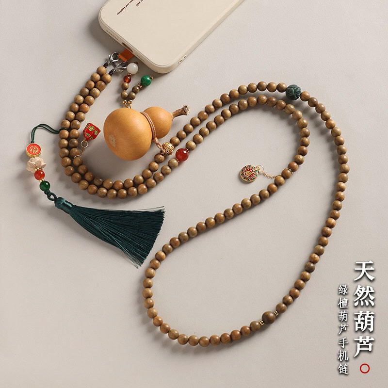 福祿壽葫蘆斜挎手機鏈綠檀串珠：圖片 4