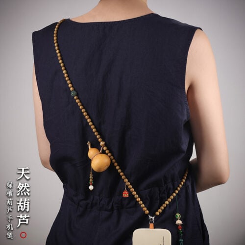 福祿壽葫蘆斜挎手機鏈綠檀串珠：圖片 5