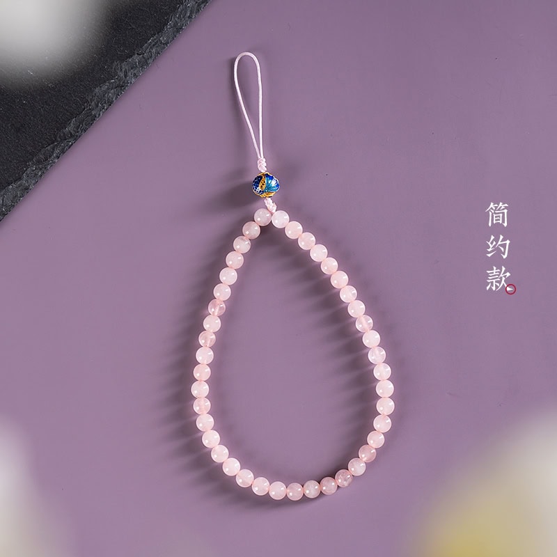 天然粉水晶手工串珠短款手機鏈：圖片 4
