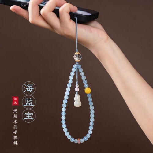 冰種海藍寶短款串珠手機鏈