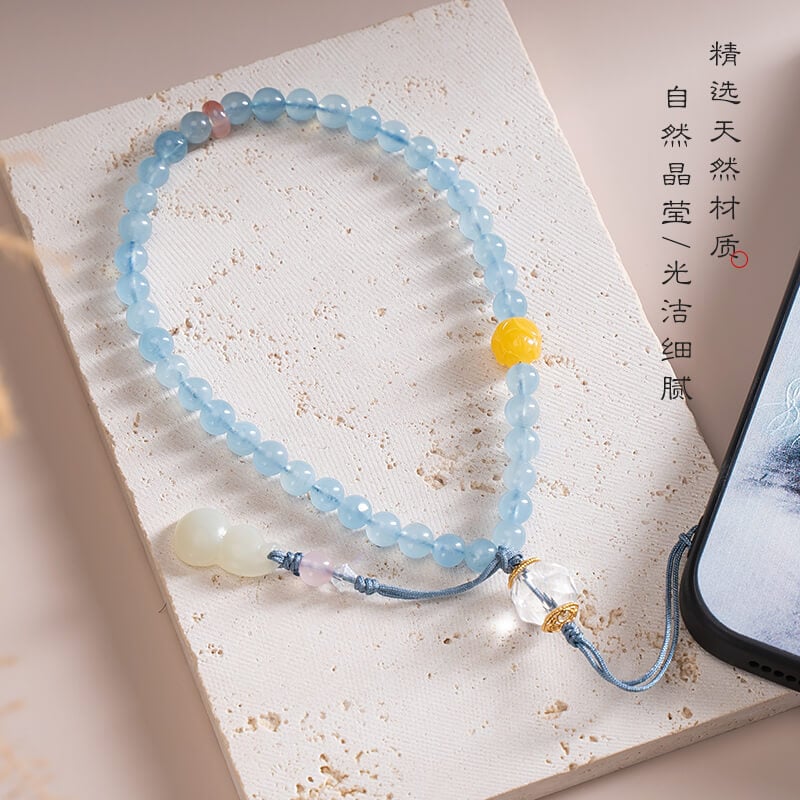 冰種海藍寶短款串珠手機鏈：圖片 2